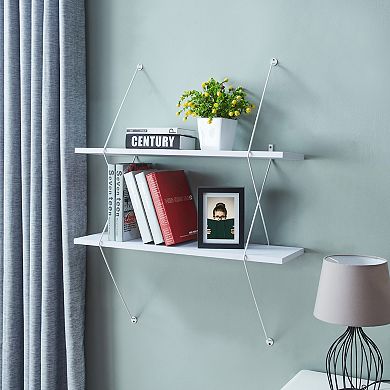 Contemporary Two Level Shelving System With Wire Brackets