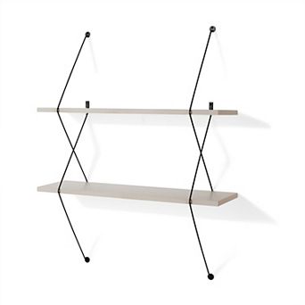 Contemporary Two Level Shelving System With Wire Brackets