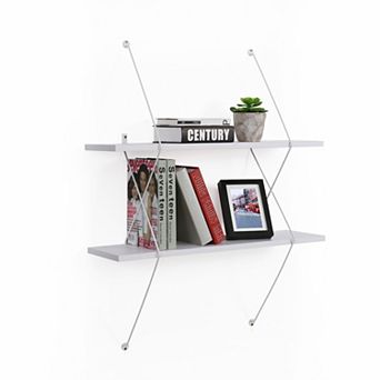 Contemporary Two Level Shelving System With Wire Brackets