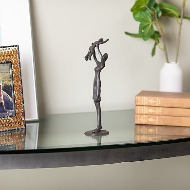 Proud Parent Holding Child Up Contemporary Iron Sculpture Statue