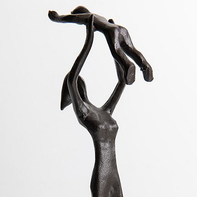 Proud Parent Holding Child Up Contemporary Iron Sculpture Statue