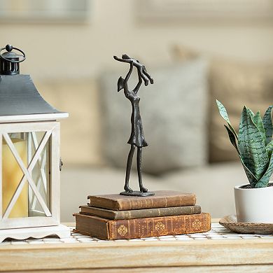 Proud Parent Holding Child Up Contemporary Iron Sculpture Statue