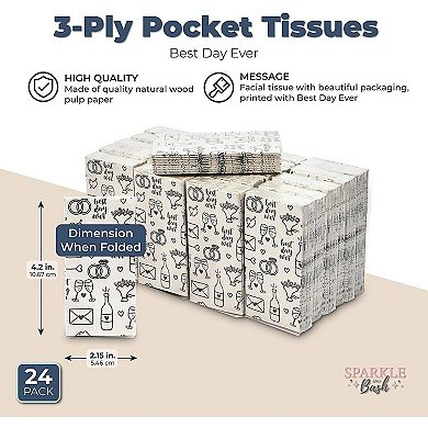 Wedding Theme Pocket Tissues, Travel Size Wipes (24 Pack)