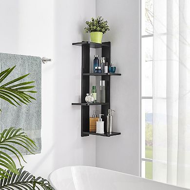Alvar Corner 4-tier Floating Ledge Column Wall Shelf