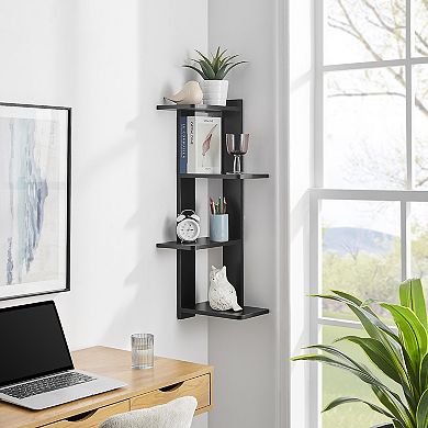 Alvar Corner 4-tier Floating Ledge Column Wall Shelf