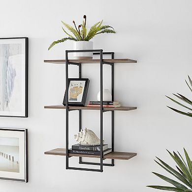 Antigua Crossed Double Rectangle 3-tier Shelf Unit