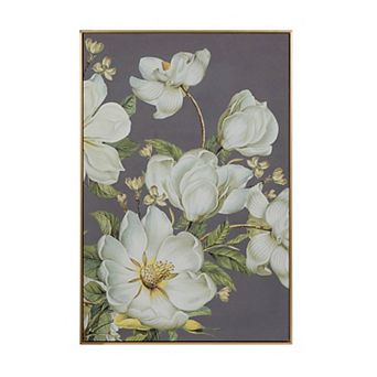 Nia 32 X 47 Flower Wall Art Decor, Microfiber, Pine Wood, White, Green