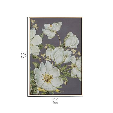 Nia 32 X 47 Flower Wall Art Decor, Microfiber, Pine Wood, White, Green