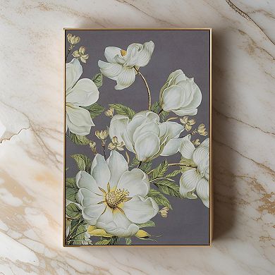 Nia 32 X 47 Flower Wall Art Decor, Microfiber, Pine Wood, White, Green