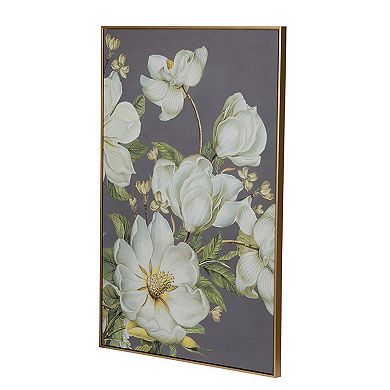 Nia 32 X 47 Flower Wall Art Decor, Microfiber, Pine Wood, White, Green