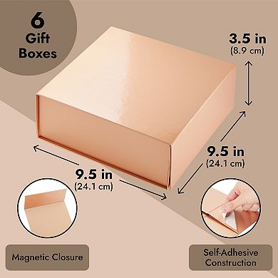 6 Pack Proposal Boxes, 9.5 X 9.5 X 3.5 Inch Glossy Rose Gold Magnetic Gift Box