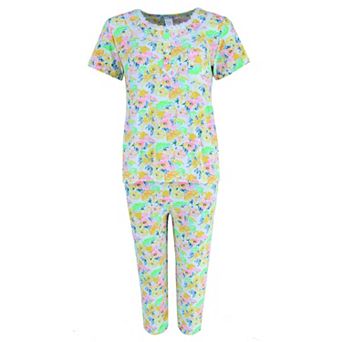 Women's Plus Size Yellow Floral Capri Set