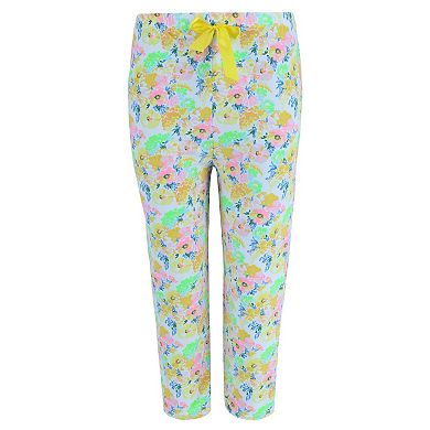 Women's Plus Size Yellow Floral Capri Set