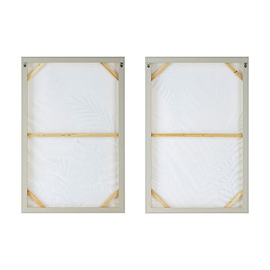 Nir 23 X 35 Set Of 2 Palm Leaf Wall Art, Frame Decor, Black Gold, Gray Wood