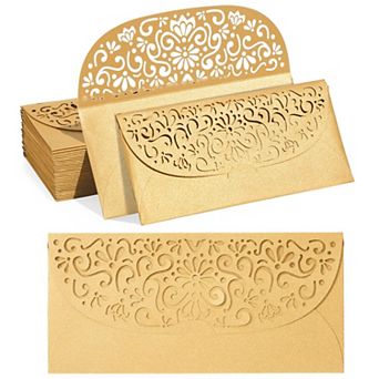 Gold Money Envelopes For Cash Gifts, Laser Cut Holders, 6.8x3.3 in 36 Pack