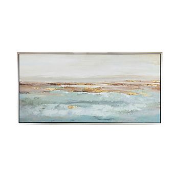 30 X 59 Framed Wall Art, Abstract Ocean Oil Painting, Modern White Blue