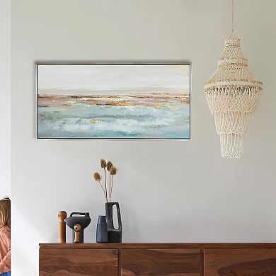 30 X 59 Framed Wall Art, Abstract Ocean Oil Painting, Modern White Blue