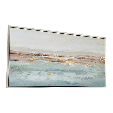 30 X 59 Framed Wall Art, Abstract Ocean Oil Painting, Modern White Blue