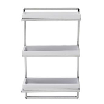 Wall Mount 3 tier White And Chrome Bathroom Shelf With Towel Bar And Removable Trays