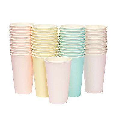 Set of 48 Disposable Paper Coffee Cups with Lids & Sleeves 16oz, 4 Pastel Colors