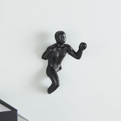 Protruding "fist Man" Cast Iron Decorative Black Wall Hook (set Of 2)