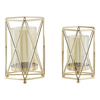Prism Warm Gold Hurricane Candle Holders - Set Of 2