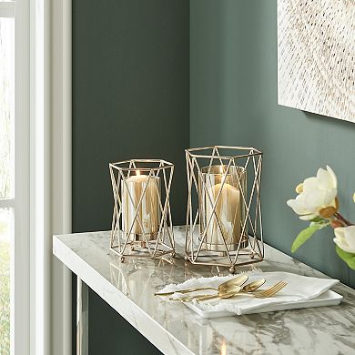Prism Warm Gold Hurricane Candle Holders - Set Of 2