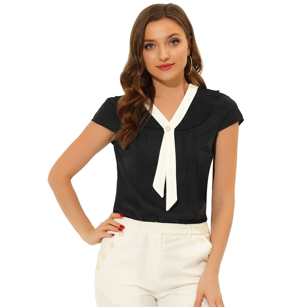Tie Neck Pleated Sleeve Blouse