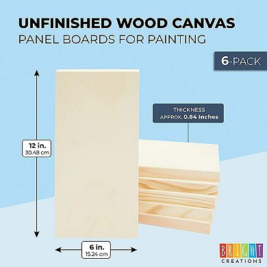 6 Pack Unfinished Wood Canvas Boards For Painting, Deep Cradle 6x12 Panels
