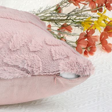 2PC Basho Leaf Pattern Cushion Covers Solid Fluffy Plush Pillowcase 18 x 18 Inch