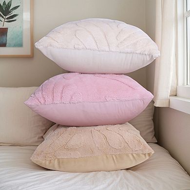 2PC Basho Leaf Pattern Cushion Covers Solid Fluffy Plush Pillowcase 18 x 18 Inch