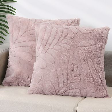 2PC Basho Leaf Pattern Cushion Covers Solid Fluffy Plush Pillowcase 18 x 18 Inch