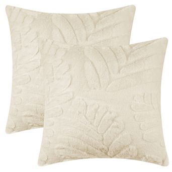 2 pc Basho Leaf Pattern Cushion Covers Solid Fluffy Plush Pillowcase 18 x 18 Inch