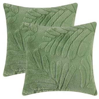 2 pc Basho Leaf Pattern Cushion Covers Solid Fluffy Plush Pillowcase 18 x 18 Inch