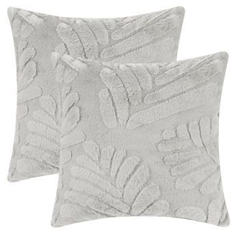 2 pc Basho Leaf Pattern Cushion Covers Solid Fluffy Plush Pillowcase 18 x 18 Inch