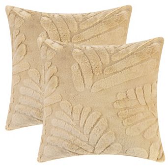 2 pc Basho Leaf Pattern Cushion Covers Solid Fluffy Plush Pillowcase 18 x 18 Inch