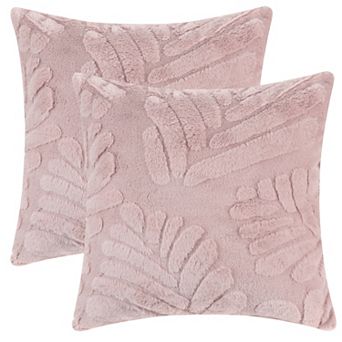 2 pc Basho Leaf Pattern Cushion Covers Solid Fluffy Plush Pillowcase 18 x 18 Inch