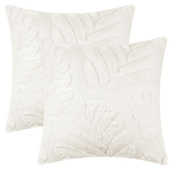 2 pc Basho Leaf Pattern Cushion Covers Solid Fluffy Plush Pillowcase 18 x 18 Inch