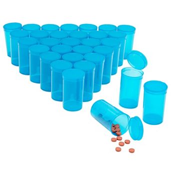 30 Pack Empty Bottles With Pop Top Caps, 19 Dram Medicine Containers (blue)