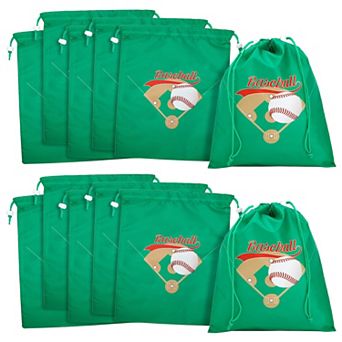 12 Pack Of Baseball Party Favor Bags, Drawstring Pouches For Birthday, 12 X 10"