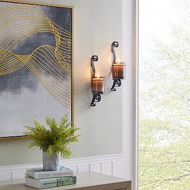 Danya B. Vintage Black Wall Sconce Candle Holder Set (2) With Smoke Glass Hurricanes