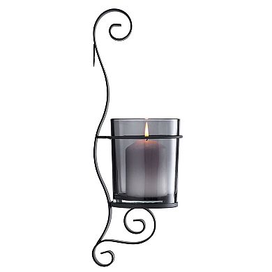 Danya B. Vintage Black Wall Sconce Candle Holder Set (2) With Smoke Glass Hurricanes