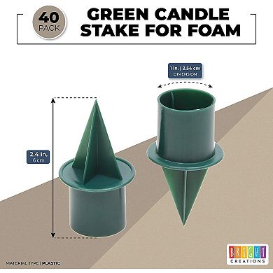 40 Pk Green Plastic Candle Holder Stakes For Weddings, Celebrations, 1 X 2.4 In