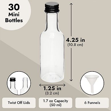 30 Pack 50ml Mini Liquor Bottles With Twist Off Lids, Funnels For Party Favors