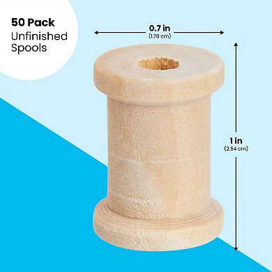 50 Pack Empty Wooden Thread Spools For Arts And Crafts, 0.75 X 1 In, 0.6 Cm Hole