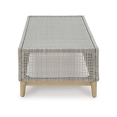 Yami 50 Inch Outdoor Coffee Table, Resin Wicker, Tempered Glass Top, Gray