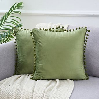 Pack Of 2 Fringe Pom Poms Decorative Throw Pillow Covers Cushion Pillow Cases Room 16" X 16"