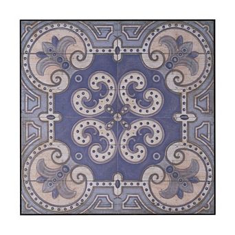 Lina 48 Inch Bordered Wall Art Tile, Square, Floral Mandala, Blue, Ivory