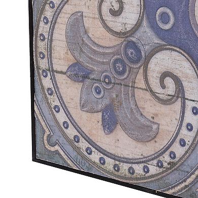 Lina 48 Inch Bordered Wall Art Tile, Square, Floral Mandala, Blue, Ivory