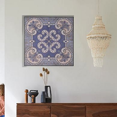 Lina 48 Inch Bordered Wall Art Tile, Square, Floral Mandala, Blue, Ivory